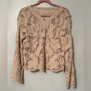 Beige bohemian lace Crochet Cardigan